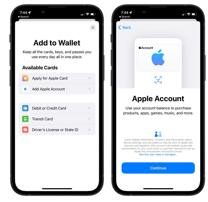 长丰镇苹果手机维修分享iOS 15.5钱包App如何添加 Apple 账户 